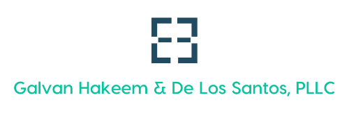 Logo: Teal square with intersecting lines, text "Galvan Hakeem & De Los Santos, PLLC".