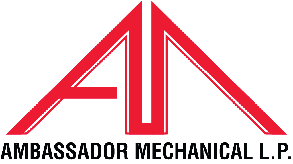 the logo for ambassador mechanical l.p. is red and white