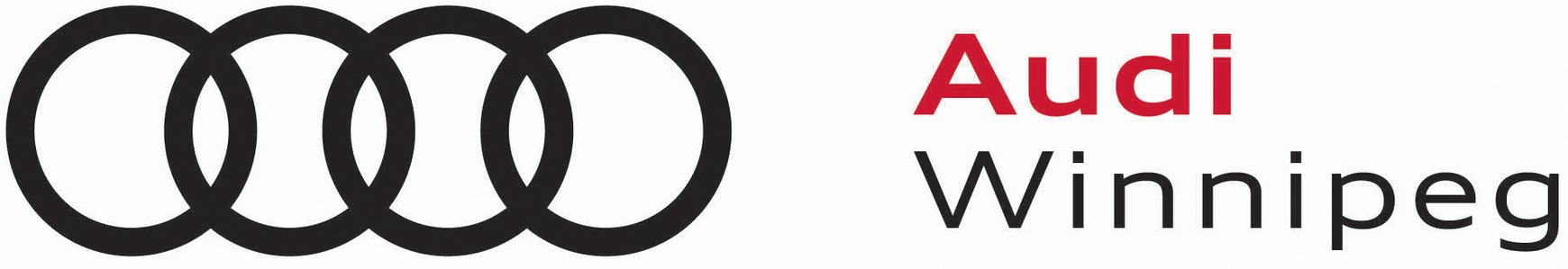 the audi winnipeg logo is black and red on a white background .