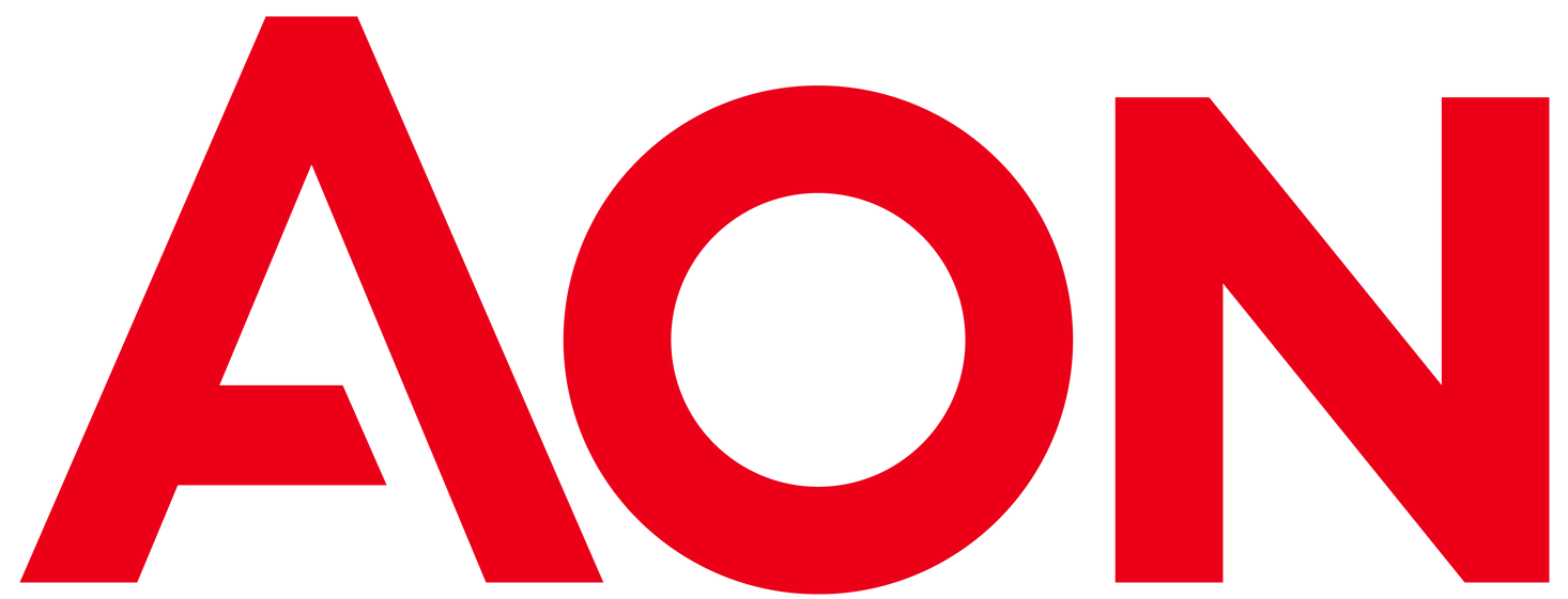 a red aon logo on a white background