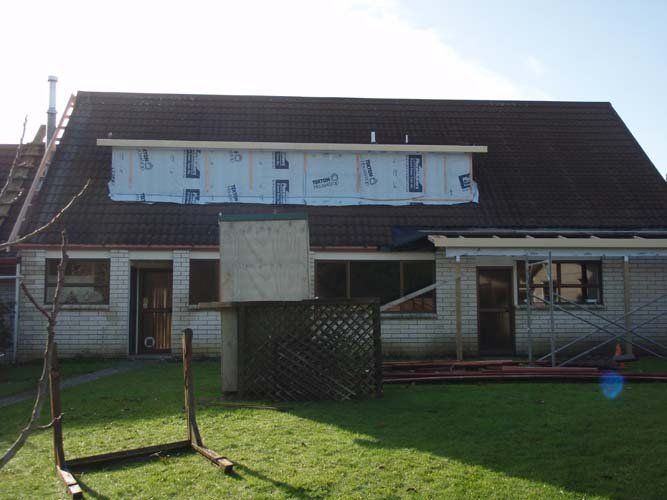Exterior of the house during renovation