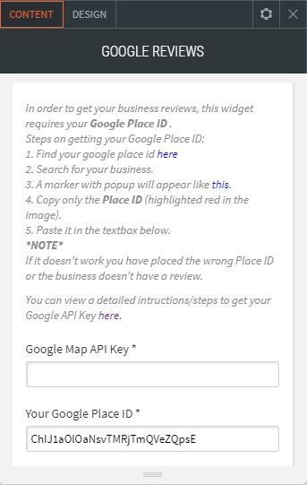 google reviews option for content