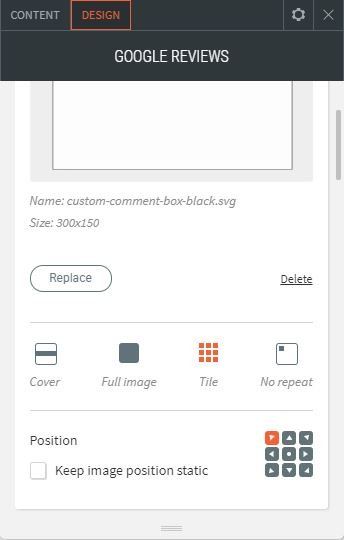 google reviews option for content setting up background position