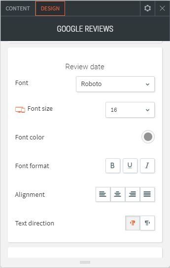 google reviews option for content setting up text style review date