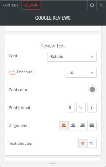 google reviews option for content setting up text style review text