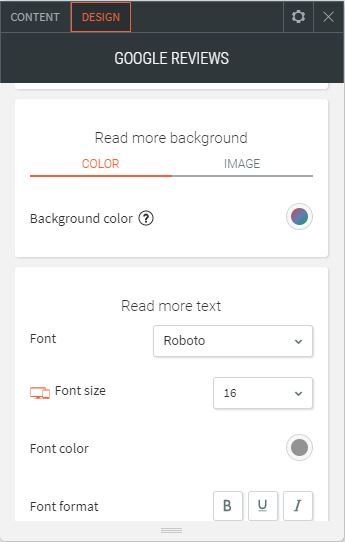 google reviews option for content setting up text style read more background
