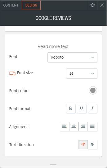 google reviews option for content setting up text style read more text