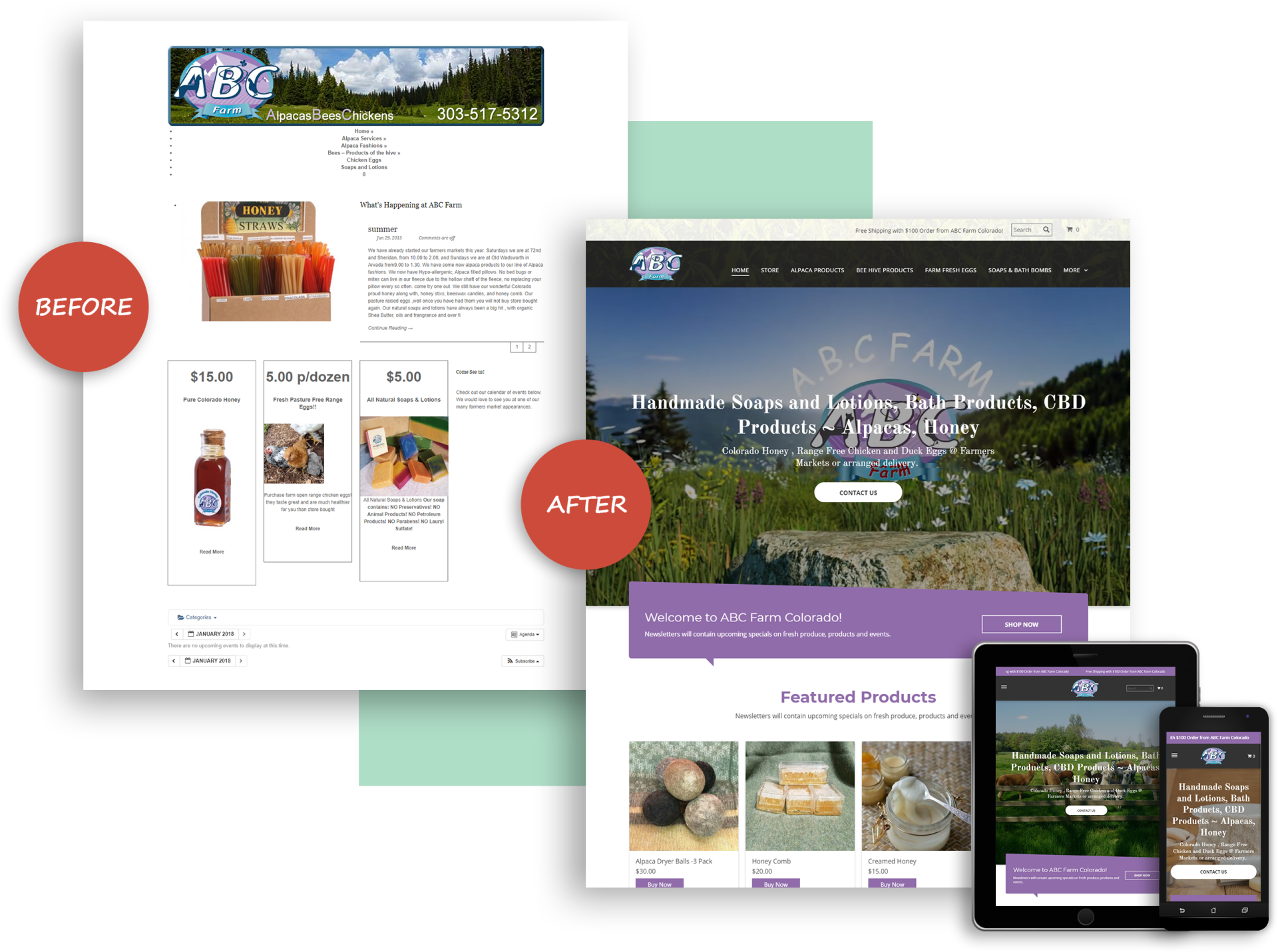 abc farm website before and after site design