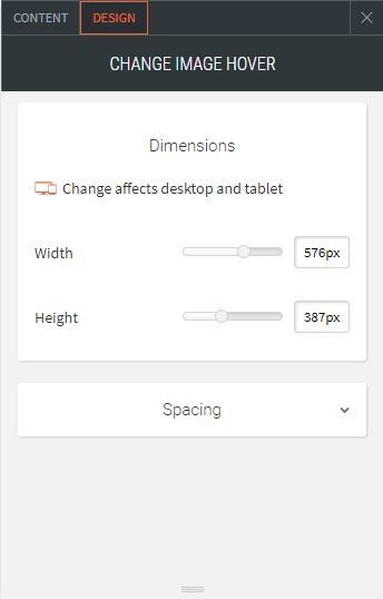 image hover option for design adjusting its dimensions and spacing