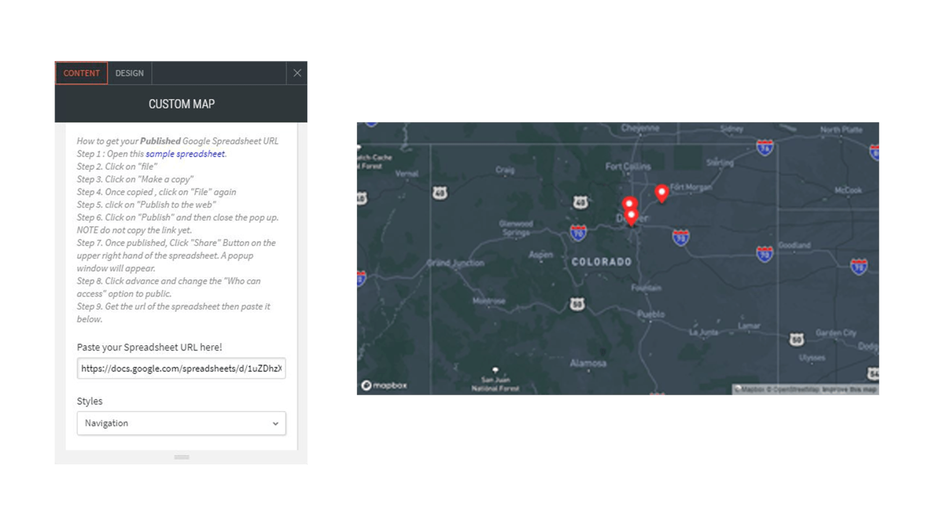 custom map options for content and design