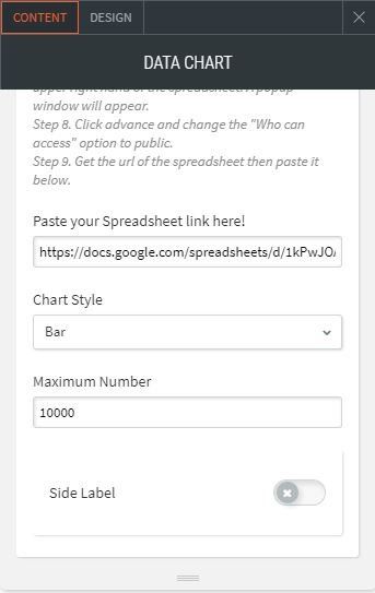 data chart for content showing where to paste link