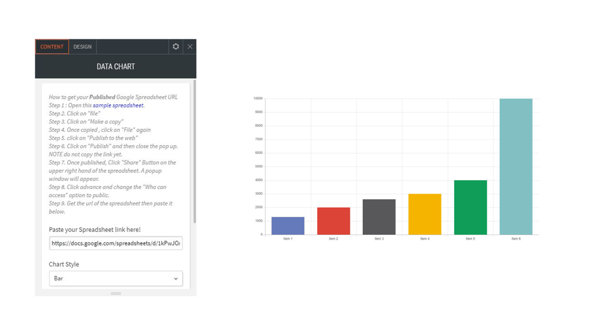 data chart options for content and design