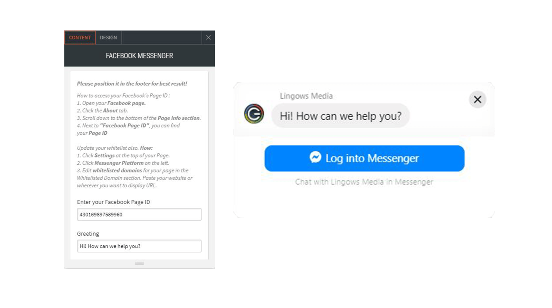 facebook messenger options for content and design