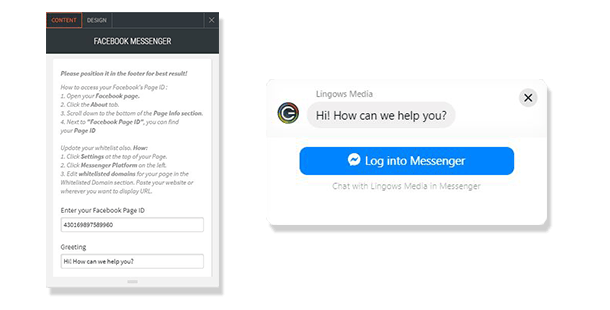 facebook messenger widget shows option and output image