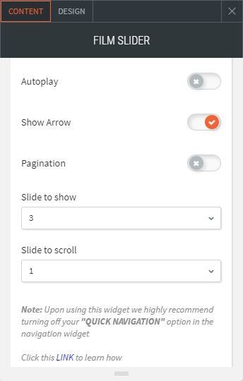 film slider option for autoplay to slide to scroll option