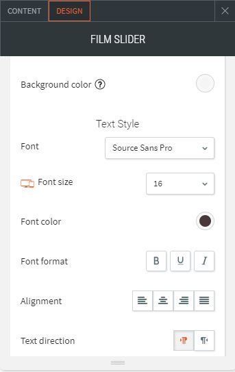 film slider option for design to change text style