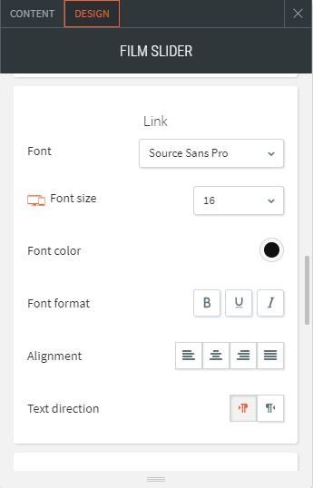 film slider option for design to change text size