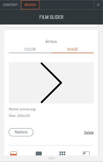 film slider option for design to change arrow style and size
