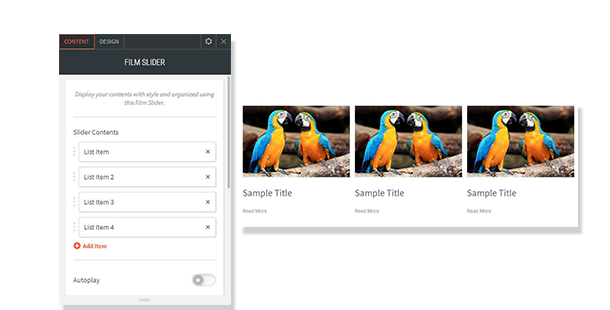 film slider widget shows option and output