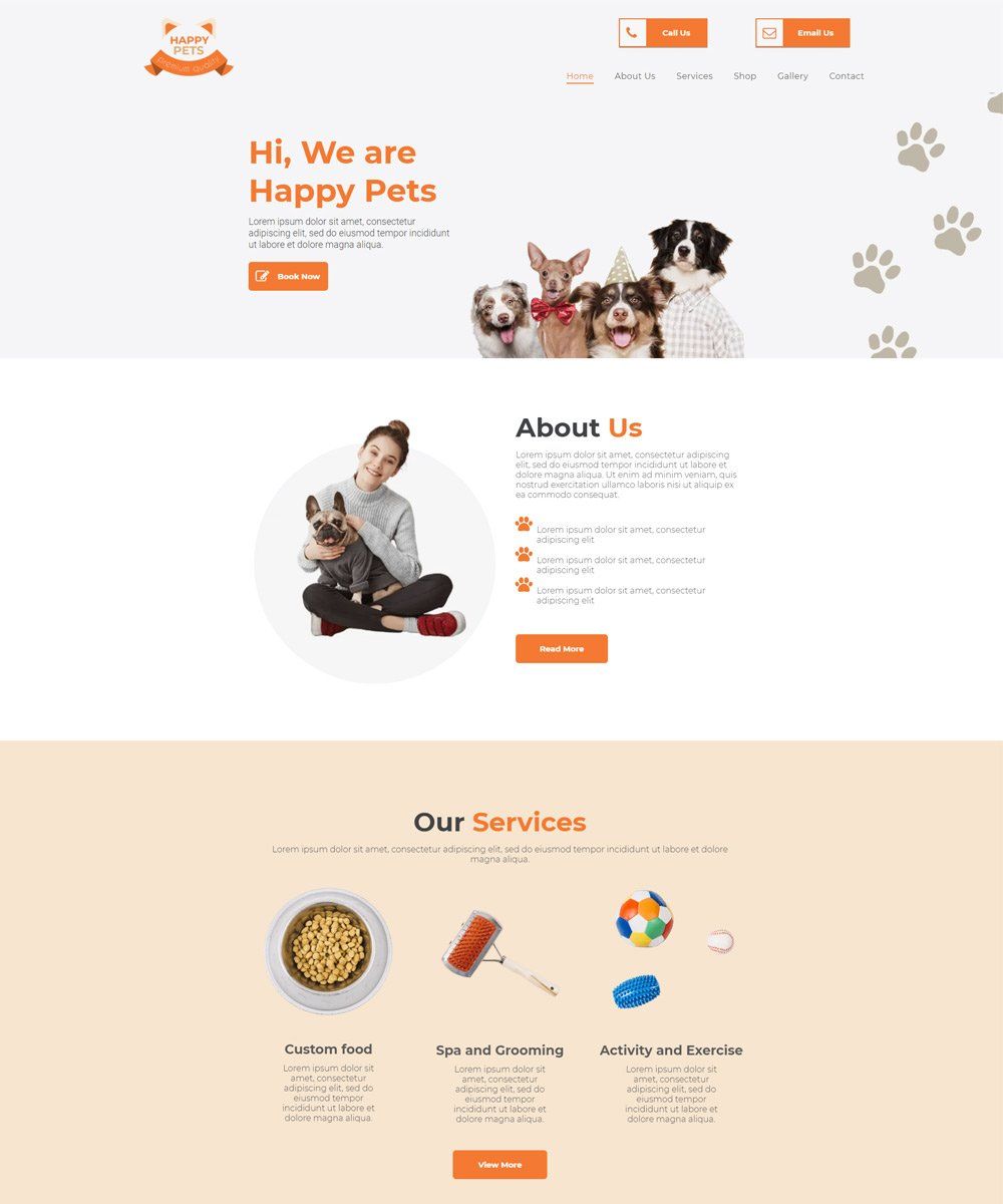 petcare theme happy pets template