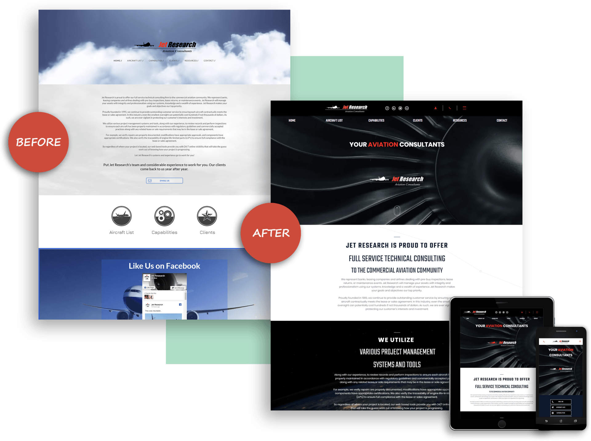 jet research website before and after site design