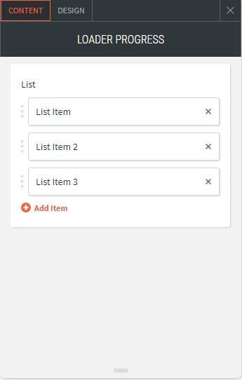 loader progress bar shows content option for adding items