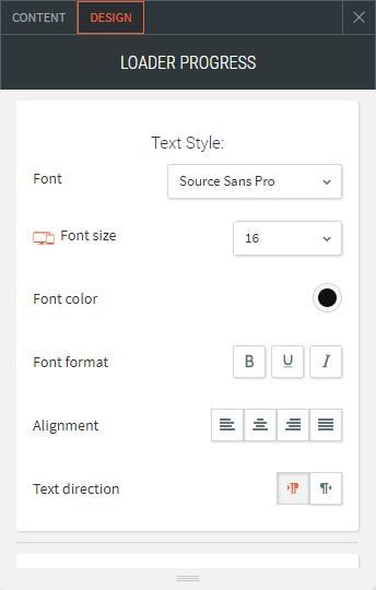 loader progress bar shows design option for text style