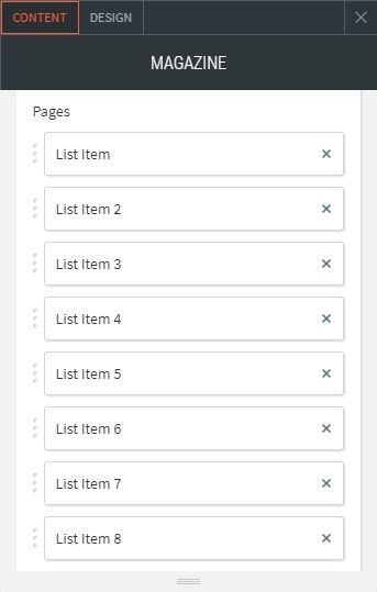 flip page options for content adding items