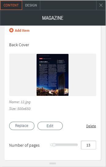 flip page options for content adding or replacing back cover image