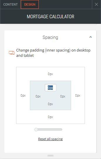 mortgage calculator option for design adjust spacing