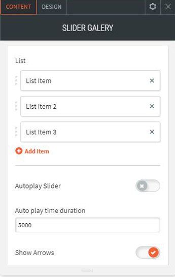 image slider options for contents adding items