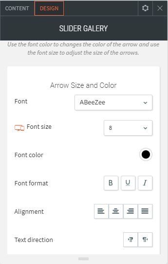 image slider options for design changing arrow size and color
