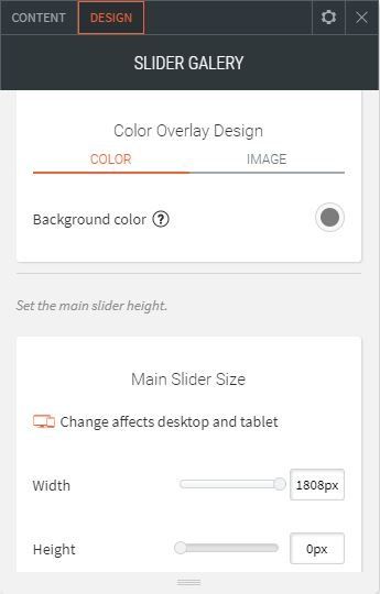 image slider options for design changing background overlay and slider size