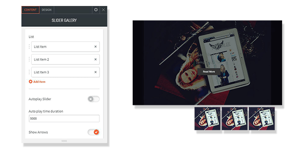 image slider widget shows option and output