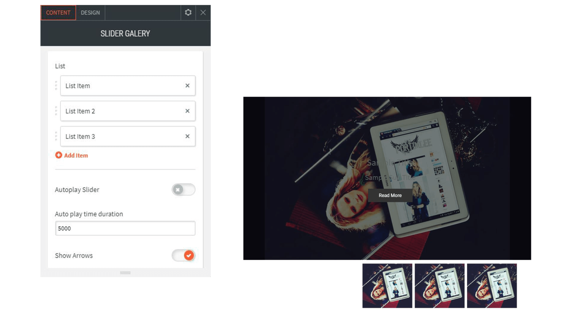 image slider options for content and design