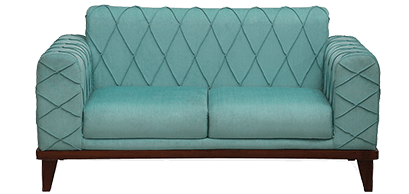 light blue sofa with wood