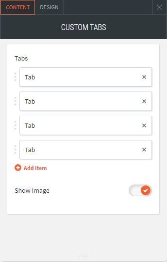 custom tabs options for content adding items
