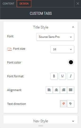 custom tabs options for design title style