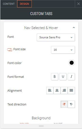 custom tabs options for design nav selected and hover