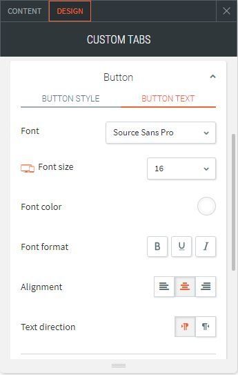 custom tabs options for design to change button text style