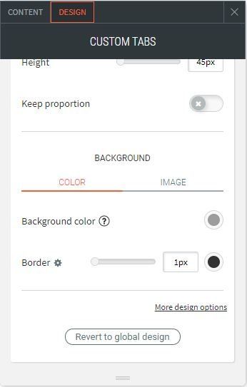 custom tabs options for design to change button background