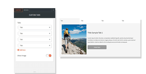 custom tabs widget shows option and output image