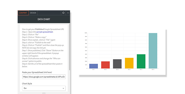 data chart widget shows option and output image