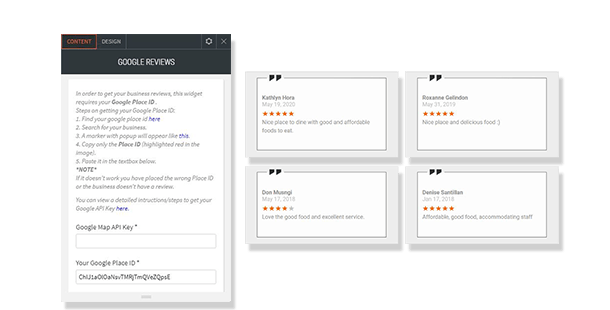 google reviews widget shows option and output image
