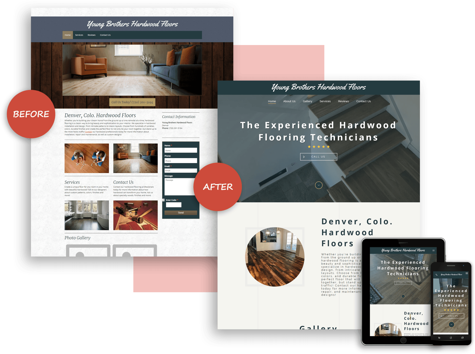 young brothers hardwood floor website before and after site design