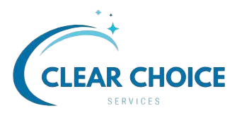 Logo for Clear Choice Services: blue arcs and sparkles above blue text, "CLEAR CHOICE SERVICES".