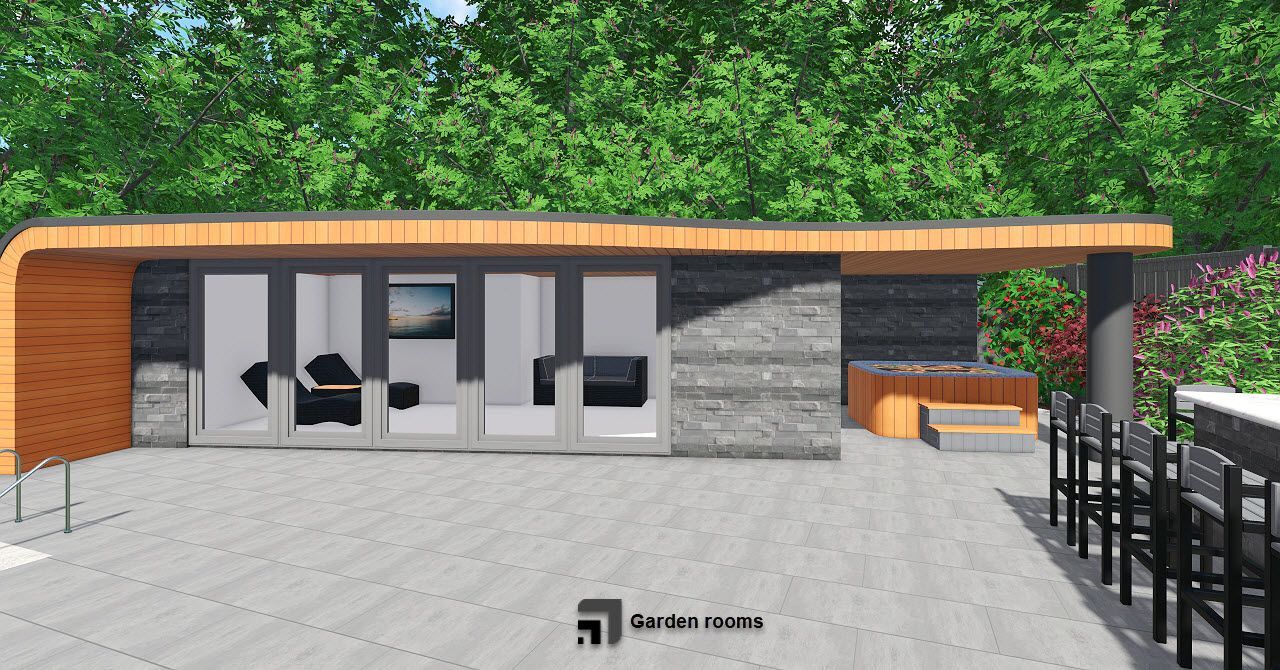 garden room with a hot tub