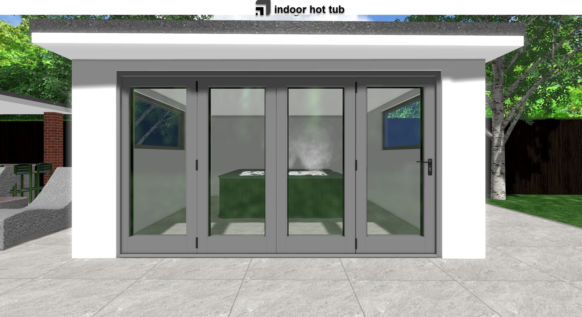 garden room building housing hot tub