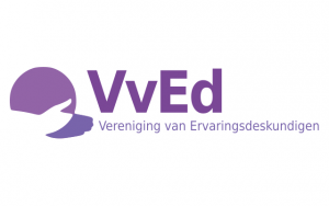 A purple logo for vved vereniging van ervaringsdeskundigen