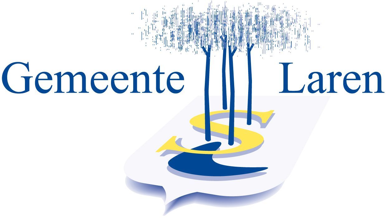 Een blauw en geel logo voor een stad genaamd Laren